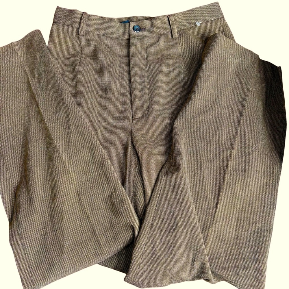 Rafaella Petites 4P Womens Brown Micro Check High Rise Straight Leg Trousers